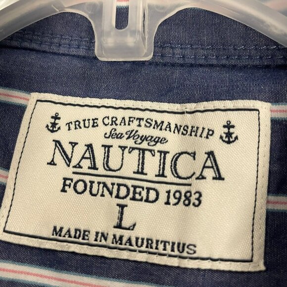 Nautica Men's Striped Button Up Shirt Long Sleeve Blue/Multi Size Large - Picture 8 of 9